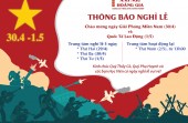 THÔNG BÁO NGHỈ LỄ CHÀO MỪNG NGÀY GIẢI PHÓNG MIỀN NAM VÀ QUỐC TẾ LAO ĐỘNG 2019